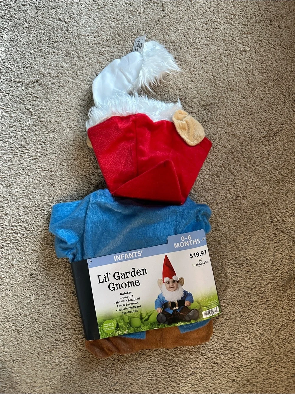 Lil' Garden Gnome Infant Costume - Red Hat & Blue Outfit